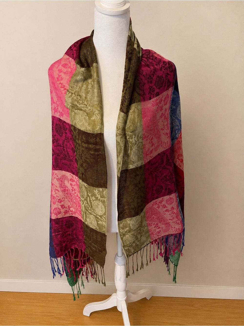 Colorful Patchwork Paisley Fringe Scarf / Shawl Wrap